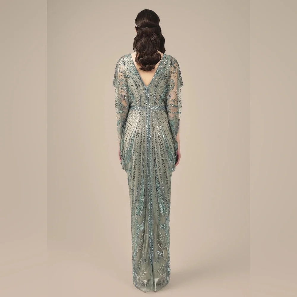 Retro Batwing Sleeve Sequin Evening Gown - Picture 2 of 5